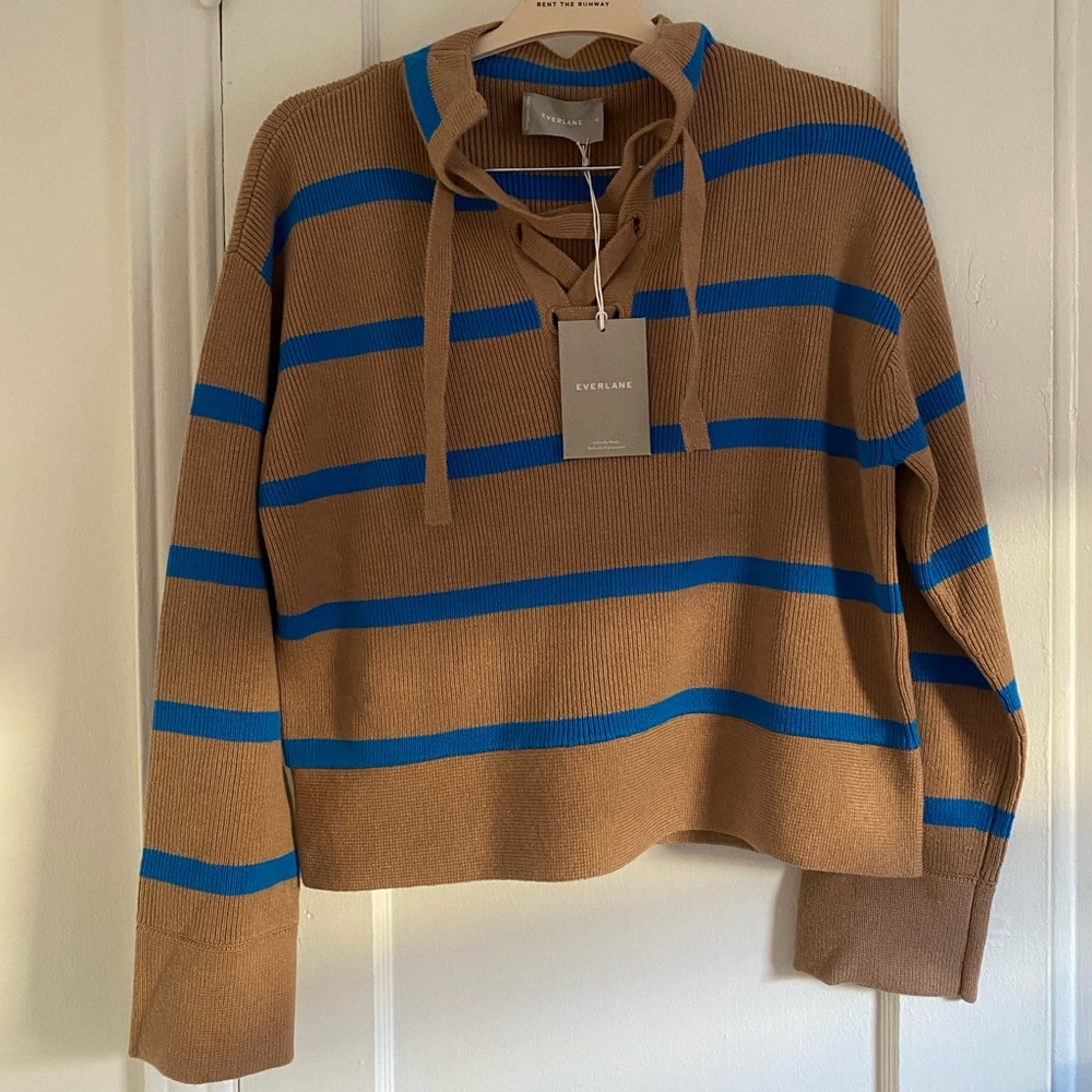 Everlane | The Lace-Up Smock Sweater Merino Wool Organic Cotton - Chestnut/Blue